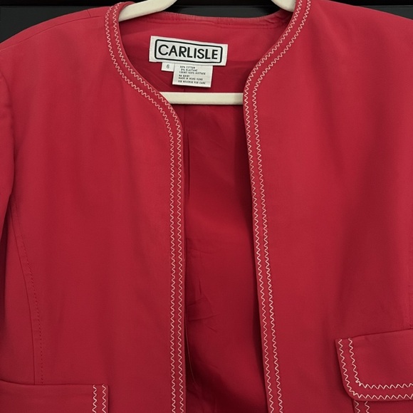 Carlisle Vintage Vibrant Red Blazer w/Front Zipper & Pockets. 98% Cotton. Size 6 - Picture 2 of 13